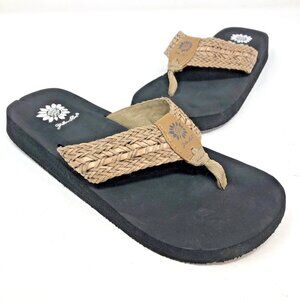 Yellow Box Sandals Womens 8.5 Fionna Black Brown Braided Faux Leather Flip Flop